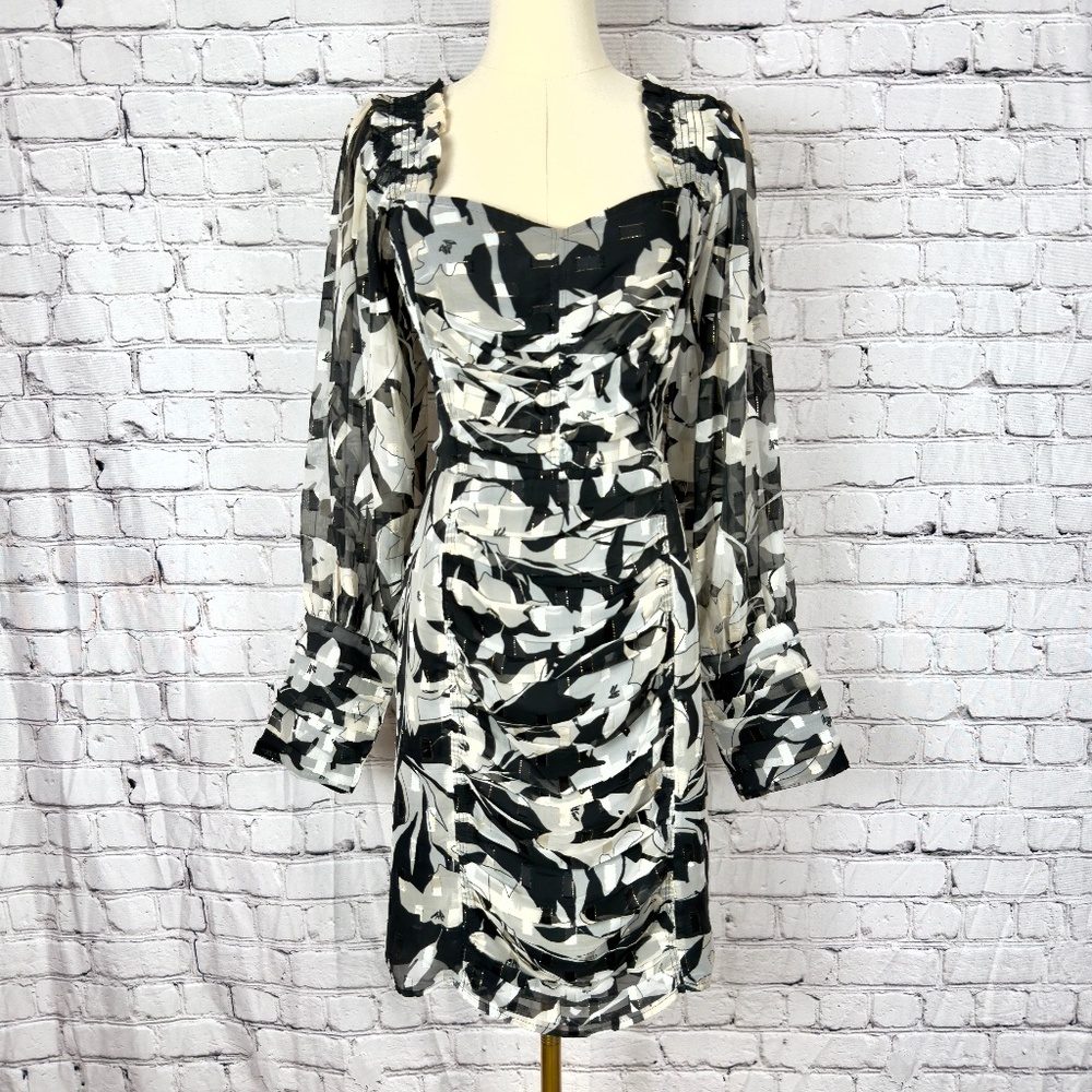 FRENCH CONNECTION - Ally Dinah Ruched Clipped Chiffon Dress - Size 12